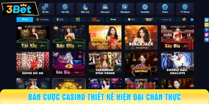 Bàn cược casino thiết kế hiện đại chân thực